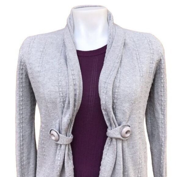 Belldini Cardigan Gray Open Sweater Button Detail Cozy - Picture 3 of 8